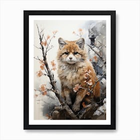 Little Animal, Japanese Brush Painting, Ukiyo E, Minimal 2 Art Print