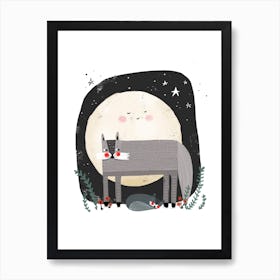 Wolf And The Moon Art Print