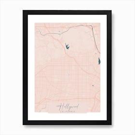 Hollywood California Pink and Blue Cute Script Street Map Art Print