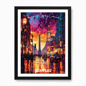 Buenos Aires City Skyline, abstract cubism vibrant Poster Art Print