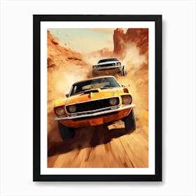 Two Cars On A Dirt Road Retro Racing Car Art Print