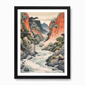 Sounkyo Gorge In Hokkaido, Ukiyo E Drawing 2 Art Print