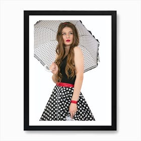 Vintage girl with an umbrella on a white background. Art Print