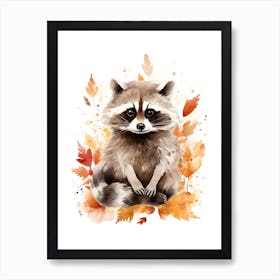 A Raccoon Watercolour In Autumn Colours 0 Art Print