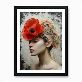 Red Poppy Hat Art Print