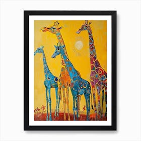 Abstract Giraffe Herd In The Sunset 1 Art Print