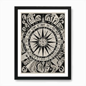 Wheel OF Fortune In Black And White Art Print