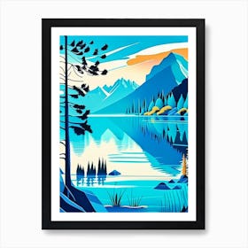 Crystal Clear Blue Lake Landscapes Waterscape Midcentury 1 Art Print