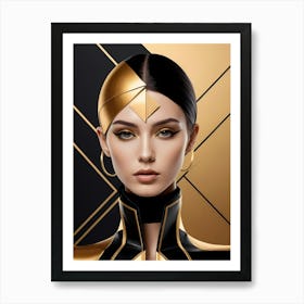 Geometric Woman Portrait Luxury Gold (23) Art Print