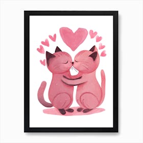 Pink Cats in Love 2 Art Print