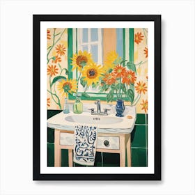Bathroom Vanity Painting With A Sunflower Bouquet 2 Art Print