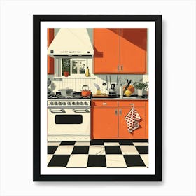 Retro Tiled Kitchen Illustration 1 Art Print