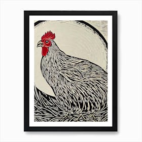 Chicken Linocut Bird Art Print
