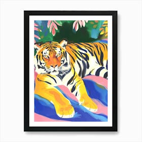 Tiger Print Maximalist Wall Art Dopamine Pink Kitsch Art Print