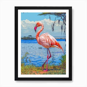 Greater Flamingo Lake Nakuru Nakuru Kenya Tropical Illustration 3 Art Print