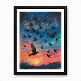 Crows In Flight Art Print