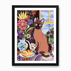 Tea Time With A Burmese Cat 2 Art Print