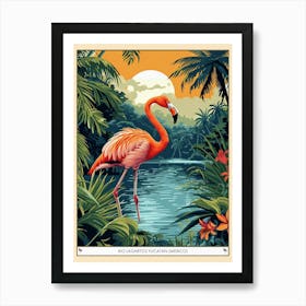 Greater Flamingo Rio Lagartos Yucatan Mexico Tropical Illustration 4 Poster Art Print