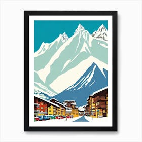 Zermatt, Switzerland Midcentury Vintage Skiing Poster Art Print