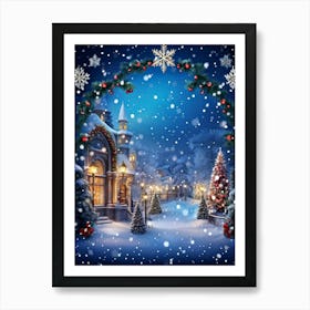 An Ornate Fanciful Christmas Frame Rich In Holiday Decor Where Details Of Garlands Ornaments An (1) Art Print