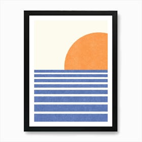 Sunset Beach Horizon Abstract Seascape Minimalism - Orange Blue Art Print