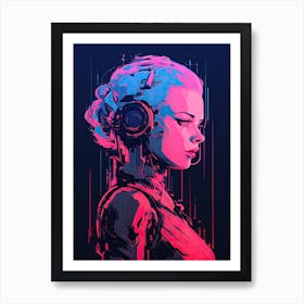Futuristic Girl, Neon Art Print