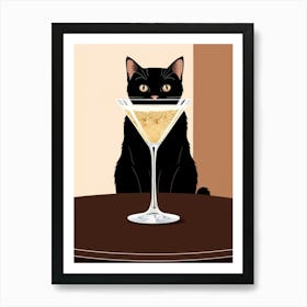 Black Cat With Martini Art Print