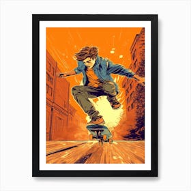 Skateboarding In Buenos Aires, Argentina Comic Style 4 Art Print