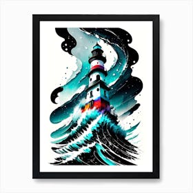 Lighthouse In The Storm Art Print