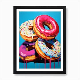 Stack Of Donuts Blue Background 2 Art Print