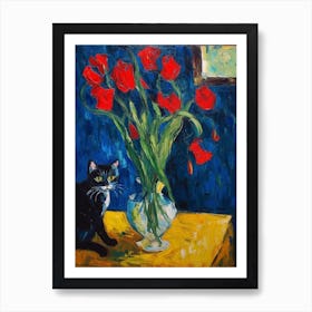 Still Life Of Sweet Pea With A Cat 1 Art Print