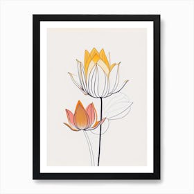 Double Lotus Minimal Line Drawing 5 Art Print