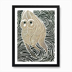 Dumbo Octopus Linocut Art Print