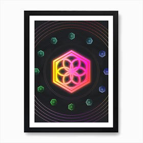 Neon Geometric Glyph in Pink and Yellow Circle Array on Black n.0366 Art Print
