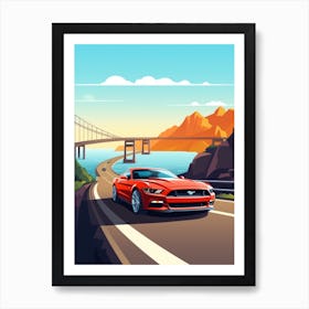 A Ford Mustang In The Pacific Coast Highway Car Illustration 4 Art Print