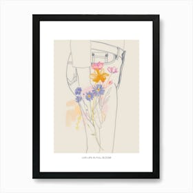 Live Life In Full Bloom Poster Blue Jeans Line Art Flowers 9 Art Print