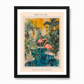 Retro Flamingoes In A Garden Poster 5 Art Print