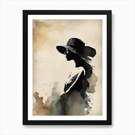 Silhouette Of A Woman In A Hat Art Print