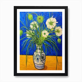 Flowers In A Vase Still Life Painting Love In A Mist Nigella 3 Art Print