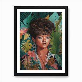 Floral Handpainted Portrait Of Rihanna  2 Art Print