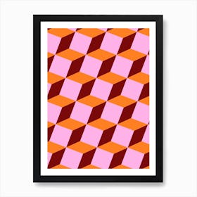 Cubes Pattern Pink and Orange Art Print