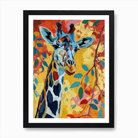 Leaf Acrylic Paint Inspired Giraffe Art Print