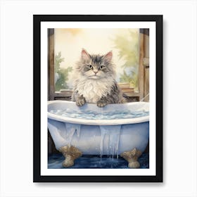 Ragamuffin Cat In Bathtub Bathroom 1 Art Print