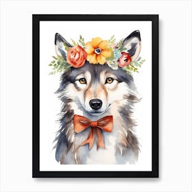 Baby Wolf Flower Crown Bowties Woodland Animal Nursery Decor (14) Art Print