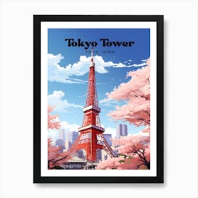 Tokyo Tower Japan Spring Travel Art Illustration Art Print