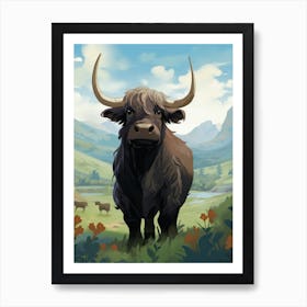 Animated Black Bull In The Highlands Art Print