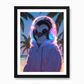 Penguin With Headphones 1 Art Print