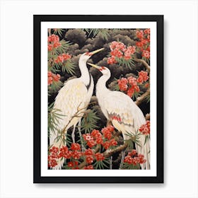 Black And Red Cranes 8 Vintage Japanese Botanical Art Print