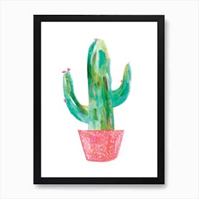 Painted Cactus In Coral Pot Art Print