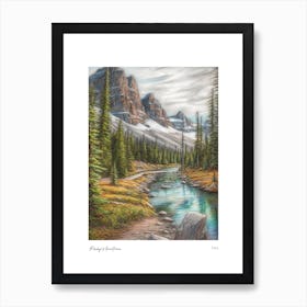 Rocky Mountains Usa Pencil Sketch 4 Watercolour Travel Poster Art Print